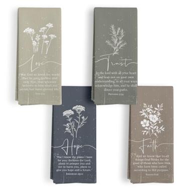 Imagem de BitKAM Boho Toalhas de cozinha florais cristãs, Faith Love Trust Hope Verso da Bíblia Conjunto decorativo de toalha de cozinha floral, presentes cristãos para mulheres, vintage Boho Flower Hand Dish