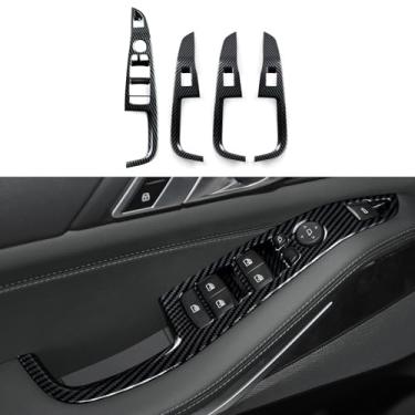 Imagem de 4 peças de capa de interruptor de elevação de janela de carro guarnição de adesivo ABS cor de carbono decalque adequado para BMW X5 G05 X7 G07 acessórios interiores - X6 G06 NÃO SERVE