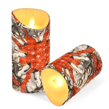 Imagem de Blueangle Pacote com 2 lindos lobos de Natal velas sem chama com controle remoto e temporizador, velas LED cintilantes (7,6 cm x 9,9 cm) para decoração de casa, casamento, acampamento (788)