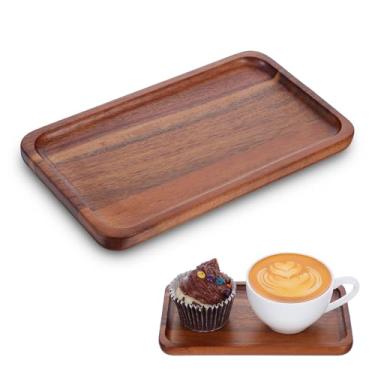 Imagem de LXUEJIE Mini travessa de madeira, bandejas retangulares de madeira de acácia, 18 x 10 cm, pequenas tábuas de servir de madeira natural para chá e café