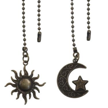 Imagem de Cionyce Conjunto de corrente para ventilador de teto, extensão decorativa com conector de lua e sol, pingente de bola ornamental com contas para luminárias e controles de ventilador (cobre)