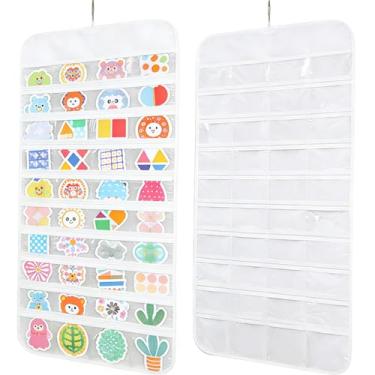 Imagem de Toosunny Pacote com 2 organizadores de exibição de adesivos pendurados, 80 bolsos duplos, armazenamento de adesivos para pendurar na parede para eventos de fornecedores, colecionadores, feiras e