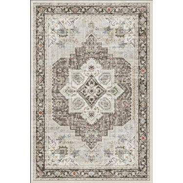 Imagem de Tapete lavável de 10 x 15 cm para sala de estar, tapete para quarto, tapete retrô de lã sintética macia para sala de jantar, antiderrapante e resistente a derramamentos, tapete vintage estampado para