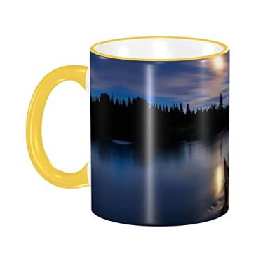 Imagem de Ourdovi Caneca de café expresso de cerâmica Moonlit Canoe Allagash River, caneca de cerâmica revestida DIY, para café, sopa, chá, leite, latte, cacau quente, colorido divertido 340 g.