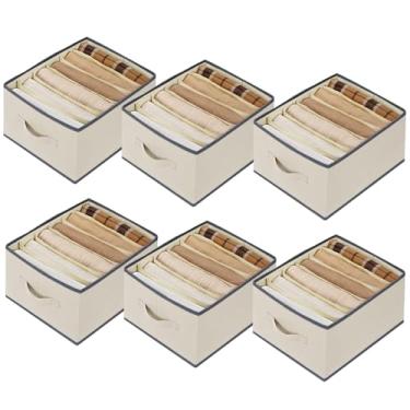 Imagem de Baesyhom 6 organizadores de roupas de tamanho grande, 6 grades para calças, jeans, suéter, camiseta, casaco fino, organizador de gaveta de armário empilhável, recipiente de armazenamento com alças