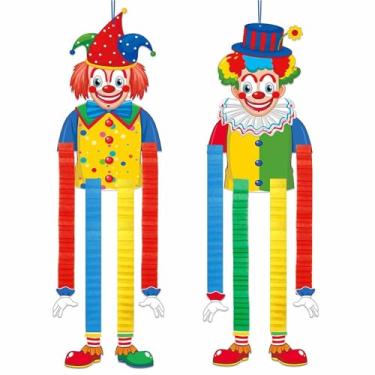 Imagem de iwlorys 2 peças de decorações de palhaços pendurados de circo para decoração de festa temática de carnaval, suprimentos coloridos de aniversário, chá de bebê, festival, porta-malas ou petiscos, carro