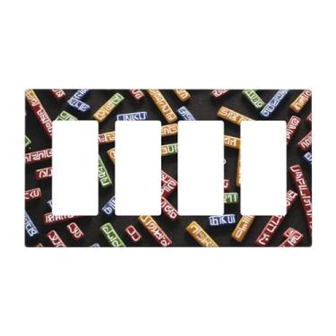 Imagem de Placa de parede com estampa de barra em forma de runa, capa decorativa para interruptores de luz, tamanho padrão, painel quádruplo para placas de luz, capas de interruptores para decoração de quarto e