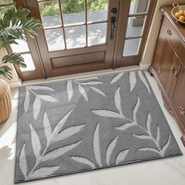 Imagem de LUMI Tapete de porta frontal para uso interno para entrada, lavável, antiderrapante, capacho absorvente de baixo perfil interno para entrada, pátio, garagem, 91 cm x 152 cm, cinza claro