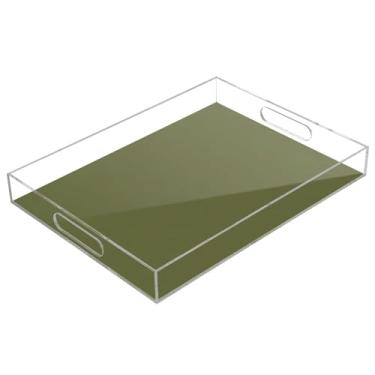 Imagem de STAYTOP Bandeja de servir acrílica verde-oliva escura, cor sólida, 15,7 x 11,20 cm, bandejas decorativas à prova de derramamento, organizador de bancada para café da manhã, chá, comida, maquiagem