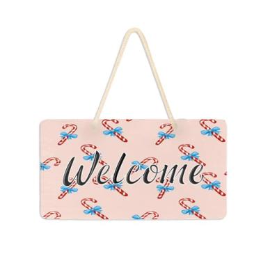 Imagem de Burbuja Placa de boas-vindas de bengala doce para porta da frente, placa de boas-vindas de PVC para decoração de férias, 15 x 28 cm