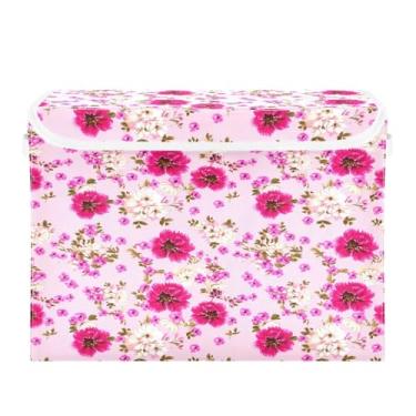 Imagem de CEBUGI Caixotes de armazenamento com tampas, caixa de armazenamento de tecido dobrável, organizadores de cubo floral, para prateleiras de quarto de armário de casa 40 x 30 x 30 cm
