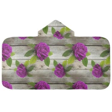 Imagem de Burbuja Toalha de banho com capuz de laço rosa para crianças, toalha de praia de pelúcia macia absorvente para chá de meninas e meninos 3-10 anos, 61 x 127 cm