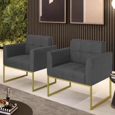 Imagem de Poltrona Sala Decorativa Kit 2 Elisa Base Industrial Dourada Sintético