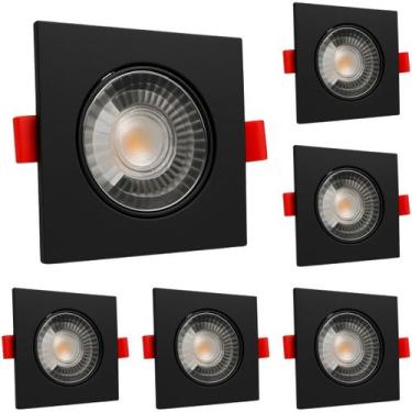 Imagem de 6 Spot Led Quadrado 5W Branco Quente 3000k Preto Bivolt - Branco-quent