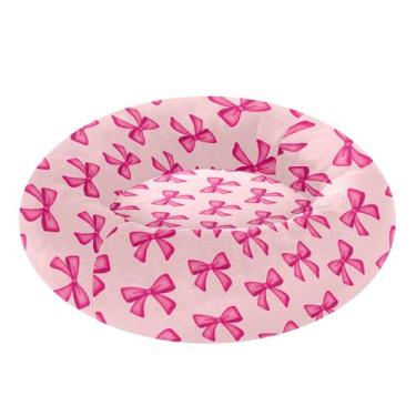 Imagem de SEHANY Cama fofa para cachorro rosquinha com laço rosa removível e lavável, pequena cama redonda para gatos, cama fofa super macia para animais de estimação com fundo antiderrapante para cães pequenos