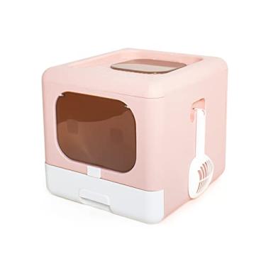 Imagem de Caixa de Areia para Gato Grande Portátil Plegável Totalmente Fechada com Entrada Frontal e Tampa Saída Superior Pedal que Cai Recorte Design Gaveta Extraível Scoop