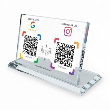 Imagem de Suporte de exibição de cristal com dupla placa QR e NFC – Compatível com Google e Instagram, acesso fácil e rápido à página de mídia social para clientes – perfeito para promover seguimento nas redes
