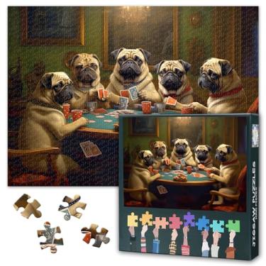 Imagem de French Bulldog Jigsaw Puzzles 1000 Pieces for Adults Dog on The Card Table Puzzle Dog Jigsaw Puzzles Home Wall Decoration Adult and Adolescent Family Toy Finished Size: 70x50cm