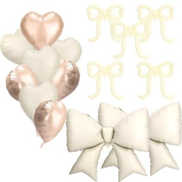 Imagem de 8un Balões em Formato Coração 45,72cm, 5un 45cm Ocos em Formato de Laço e Dois Balões Maciços de Laço 94cm Ideais para Aniversários e Casamentos