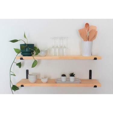 Imagem de Kit 4 Prateleiras Industriais de Madeira Pinus com Mão Francesa Invertida – Nicho Decorativo Rústico para Cozinha Sala e Banheiro (Natural,1 PRATELEIRA)