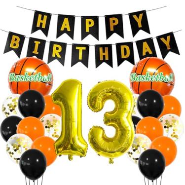 Imagem de Balão esportivo dourado de 13 anos, decoração esportiva de 13 anos, 13 anos, troféu de basquete, 13 balões, tema esportivo de basquete dourado, decoração de festa para crianças, meninos, decoração de