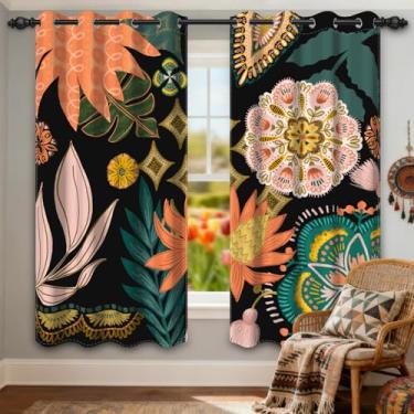 Imagem de GICDSU Cortinas blecaute florais para quarto, cortinas escurecidas para quarto, 213 cm de comprimento, conjunto de 2 painéis, estilo meados do século, em rosa e verde, decoração boho cortinas vintage