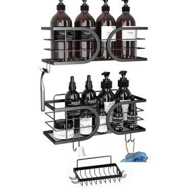 Imagem de Suporte de chuveiro sem broca montado na parede de aço inoxidável 304 durável grande capacidade organizador de sabão organizador de sabão prateleiras de armazenamento de banheiro à prova de ferrugem