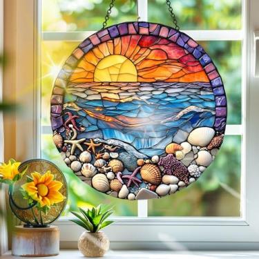 Imagem de Apanhador de sol de acrílico colorido, apanhadores de sol, decoração de janela suspensa de concha do mar, arte de parede de arco-íris, para varanda, interior e exterior, jardim, enfeites de Natal