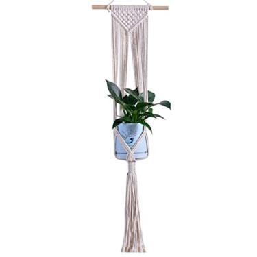 Imagem de Suporte para Planta Macramê Corda de Algodão Decorativo Vasos Flores Vasculho Suspensa Interior Cesto Resistente Artesan