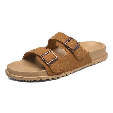 Imagem de Sandália antiderrapante unissex com palmilha de cortiça, suporte de arco, sandálias de verão ao ar livre com fivela ajustável para mulheres e homens, Marrom, 43