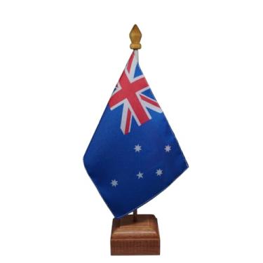 Imagem de Bandeira de Mesa Elegance Austrália, Decorativa, Dupla Face, Multicolorido, 19x30cm, Base em Madeira Natural, para Escritório, Eventos e Decoração