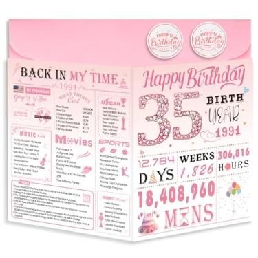 Imagem de OLOSONG Cartão de aniversário de 35 anos para mulheres, decoração de 35 anos, ideia de presentes de aniversário de 35 anos, cartões comemorativos para esposa, mãe, tia, filha, amiga, irmã, seu, dela