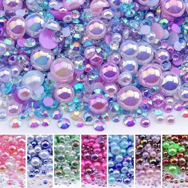 Imagem de 500 peças ABS pérolas semi-redondas e resina flatback strass tamanhos variados kit sortido para fazer joias DIY, arte de unhas, decoração de artesanato (cor 50)