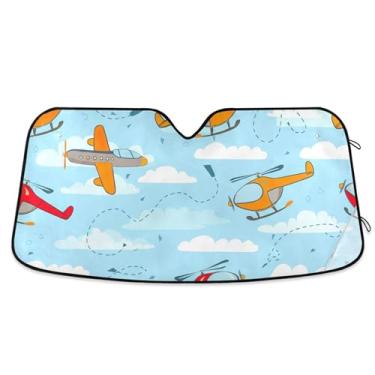 Imagem de Lindo avião helicóptero céu azul para-sol para para-brisa de carro bonito personalizado caminhão retrátil sombra de carro para para-brisa dianteiro S, 134,6 cm x 59,7 cm