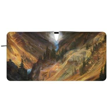Imagem de Guarda-sol personalizado Thomas Moran Yellowstone Canyon Car Para-brisa Engraçado Dobrável Carros Persianas para Janelas Frontais Automotivo Floral, 76.2 cm x 149.9 cm