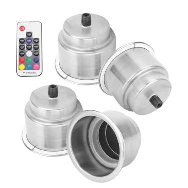 Imagem de Generic Suporte para Copos de Bebidas LED RGB Com Controle Remoto para Caminhão RV Marinho, 4 Unidades de Porta-copos para Garrafas de Bebidas Em Aço Inoxidável, Resistente Ao Desgaste, para