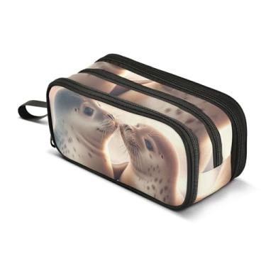 Imagem de TSENQUE Cute Animals Seal Mate Bolsas para lápis com zíper, bolsa de canetas fofas para meninas, bolsa de lápis de armazenamento, material escolar escolar