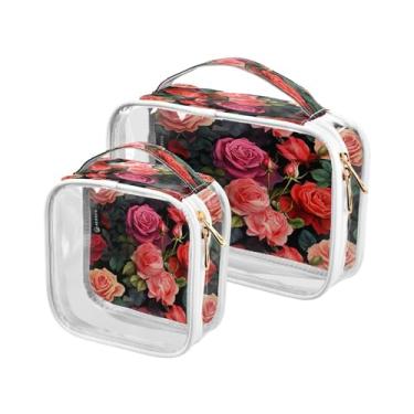 Imagem de GAIGEO Floresta de Natal com boneco de neve, bolsa de viagem transparente, bolsa de viagem de plástico transparente, bolsa de higiene de viagem para mulheres, pacote com 2, Many Beautiful Roses on a