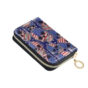 Imagem de Carteira feminina pequena para cartão de crédito, bloqueio de RFID, abstrata, caveiras americanas, porta-moedas, com chaveiro