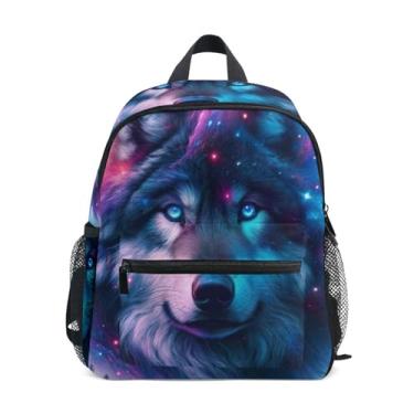 Imagem de GAIGEO Colorful Space Wolf Print Toddler School Backpack with Whistle, Adjustable Chest Strap, Toddler Backpack for Boys Lightweight & Compact for Ages 3-8