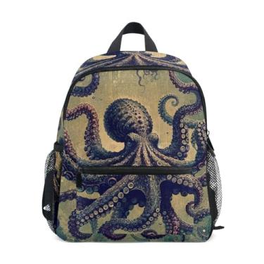 Imagem de Fantasy Painting Octopus Simple Modern Toddler Backpack with Whistle, 2 Bottle Pockets, Lightweight, Girls Backpack Elementary School 10x4x12 In, for Ages 3-8