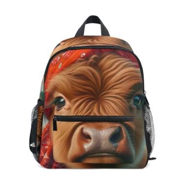 Imagem de GAIGEO Highland Cow Cute Calf Mini Backpack for Kids with Whistle, Adjustable Chest Strap, Kindergarten Backpack for Girls Lightweight & Compact for Ages 3-8