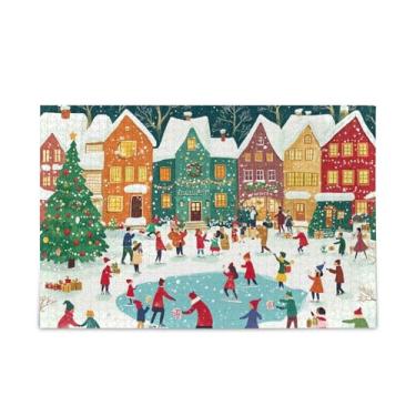 Imagem de Quebra-cabeças de madeira e papel com 500 peças de cena de rua de Natal com bolsa de armazenamento quebra-cabeças divertidos para adultos