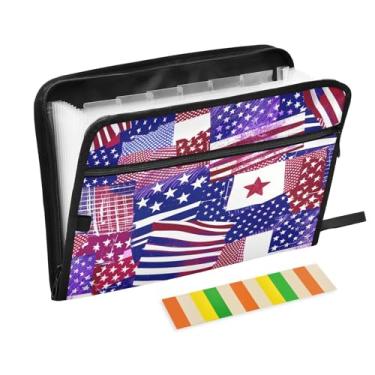 Imagem de American Flags Pasta de arquivo expansível com zíper e bolso frontal para tamanho carta e tamanho A4 para material de escritório escolar
