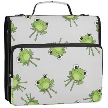 Imagem de Fichários engraçados de 3 cm com 3 anéis de sapos engraçados saltando cinza com zíper organizador de fichário com vários bolsos grande pasta de portfólio bolsa de fichário com alça para escola, 34,5 x