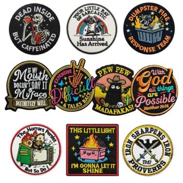 Imagem de Pacote de 10 adesivos aleatórios engraçados de gancho e laço, adesivos bordados de humor moral, patch militar tático meme para mochilas táticas, bolsas, coletes, roupas, jaquetas, jeans, boné, arnês