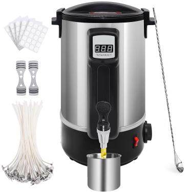 Imagem de Pote de fusão de vela elétrica 1500W, aço inoxidável 304, display LED, controle rotativo, capacidade de 8-35L, para soja, parafina, coco, cera de abelha,8L