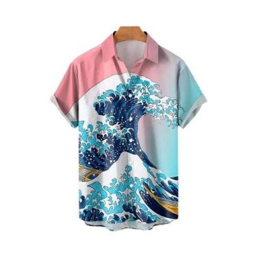 Imagem de Camisas Havaianas Masculinas Estampadas Em 3D Com Mangas Curtas Estilo