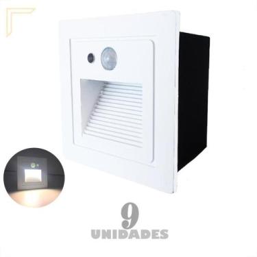 Imagem de Kit 9 Balizador Parede Led Sensor Presença Embutir Branco - Acende A L