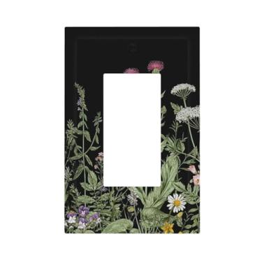 Imagem de SgEdao Capas decorativas florais vintage com folhas verdes de cardo, margarida e sálvia, 1 conjunto de interruptores de luz, decoração única, dispositivo Gfci, placa de parede para banheiro, cozinha